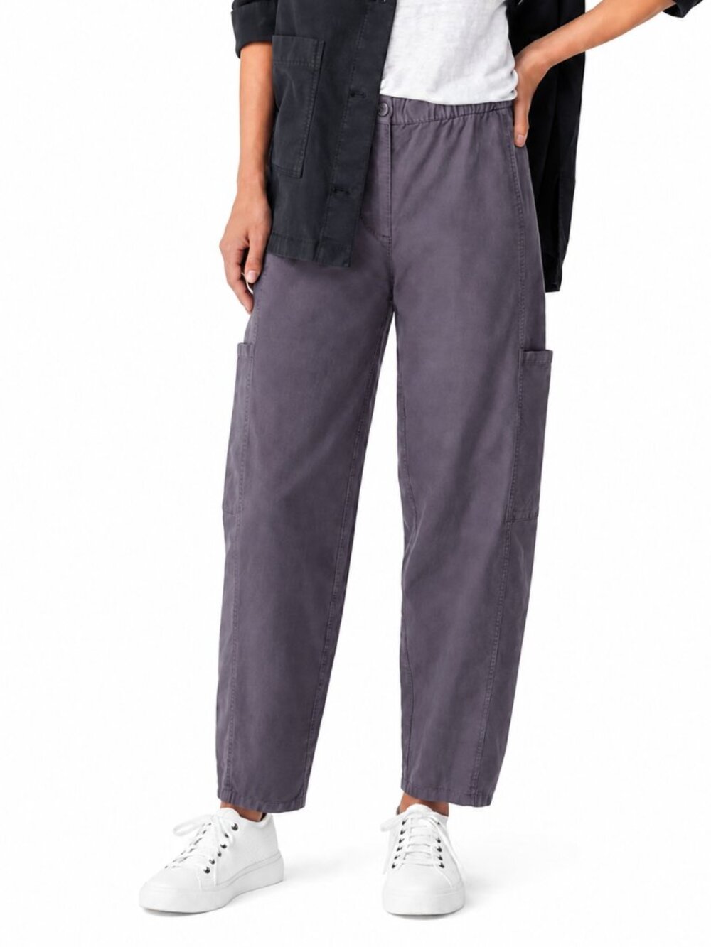 EILEEN FISHER Cotton Hemp 28" Lantern Pants Charcoal Grey XL Natural Relaxed Fit